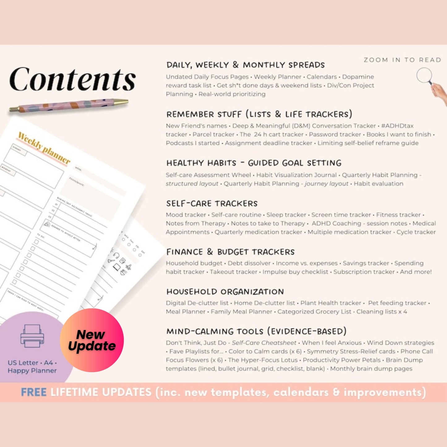 ADHD Printable Planner (Created by an ADHDer) – 205-Page Adult ADHD Daily Organizer, Self-Care & Growth Journal – 2025 & Beyond