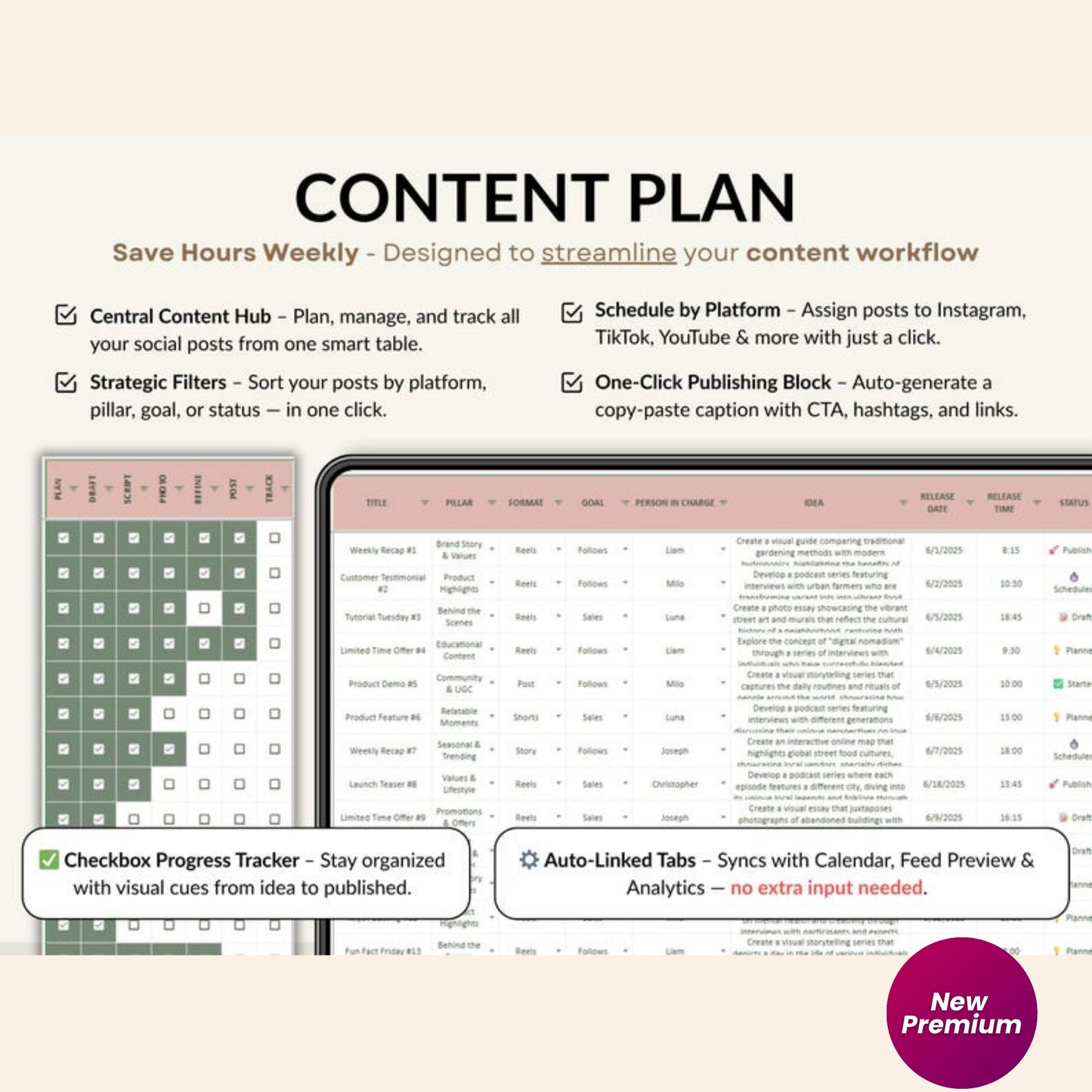 Social Media Content Planner Spreadsheet | Monthly Content Calendar | Google Sheets & Excel Template for Instagram, TikTok, YouTube