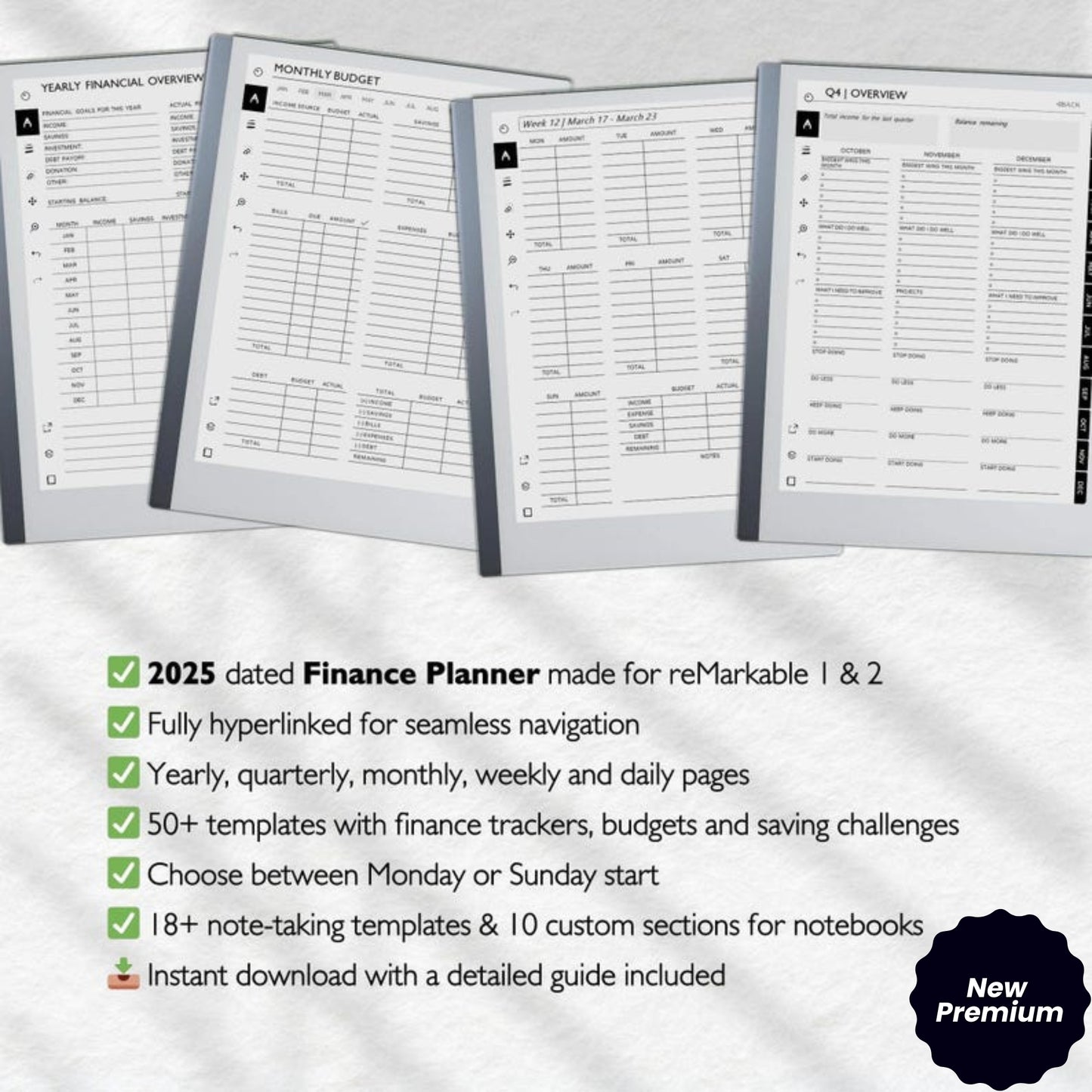 Financial Planner for reMarkable 2 | 2025 Budget Planner | Expense Tracker | Savings & Paycheck Tracker | Digital Download