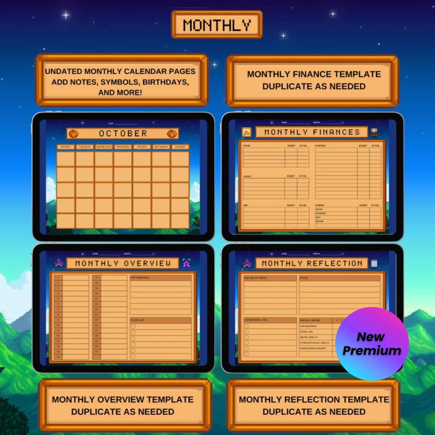 Stardew Valley Digital Life Planner – GoodNotes & Notability | Cute Kawaii Organizer with Mood, Finance, Habit Tracker | Monthly Weekly Daily Hourly