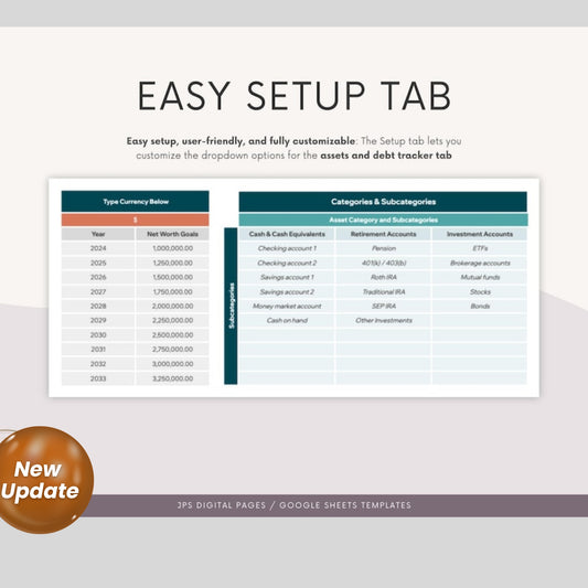 Net Worth Tracker Template | 10-Year Multi-Year Dashboard | Google Sheets Financial Planner | Investment & Net Worth Calculator