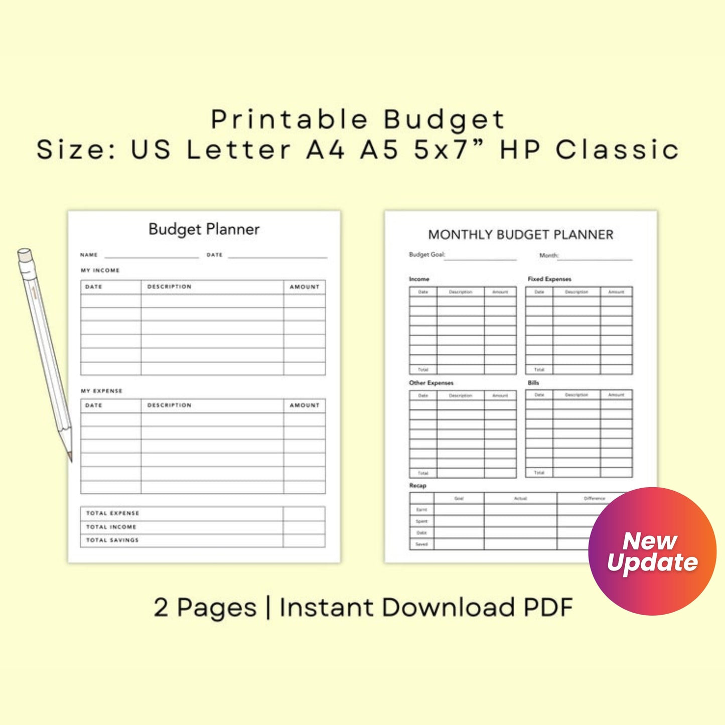 Monthly Budget Printable Planner | Digital Budget Binder PDF | Minimalist Budget Log & Tracker | 16 Pages | 5 Sizes
