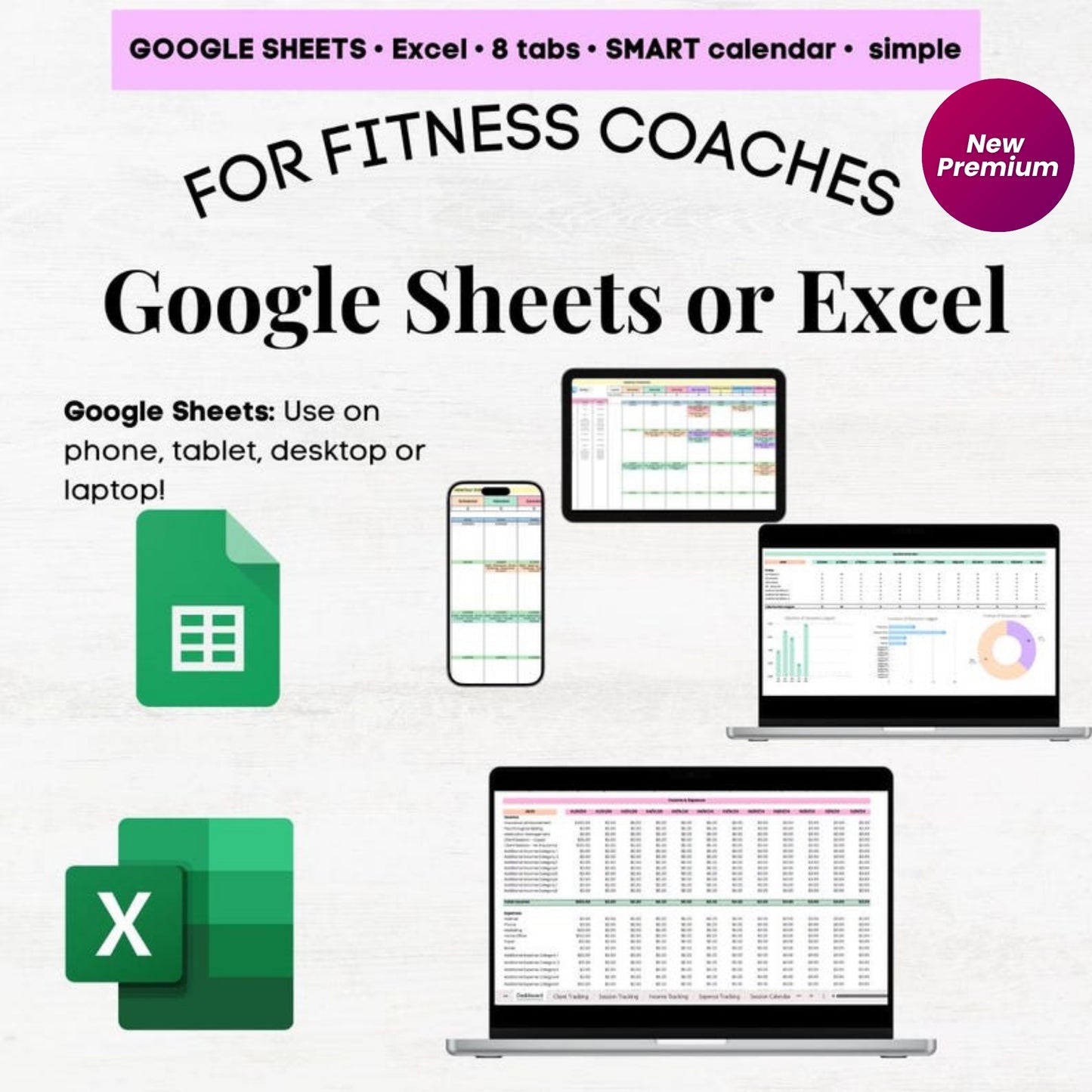 Personal Trainer Client Tracker Calendar | Fitness Coach Spreadsheet | Personal Training Excel & Google Sheets Template