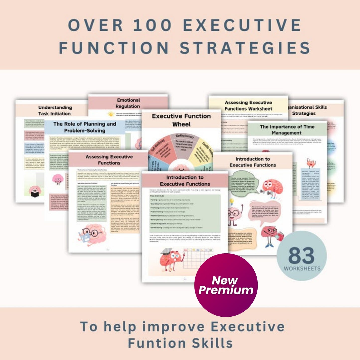 ADHD Executive Functioning Bundle | 400+ Pages Therapy Worksheets & 120 Cards | Coping Skills, Time Management, Emotional Regulation | Teens & Adults