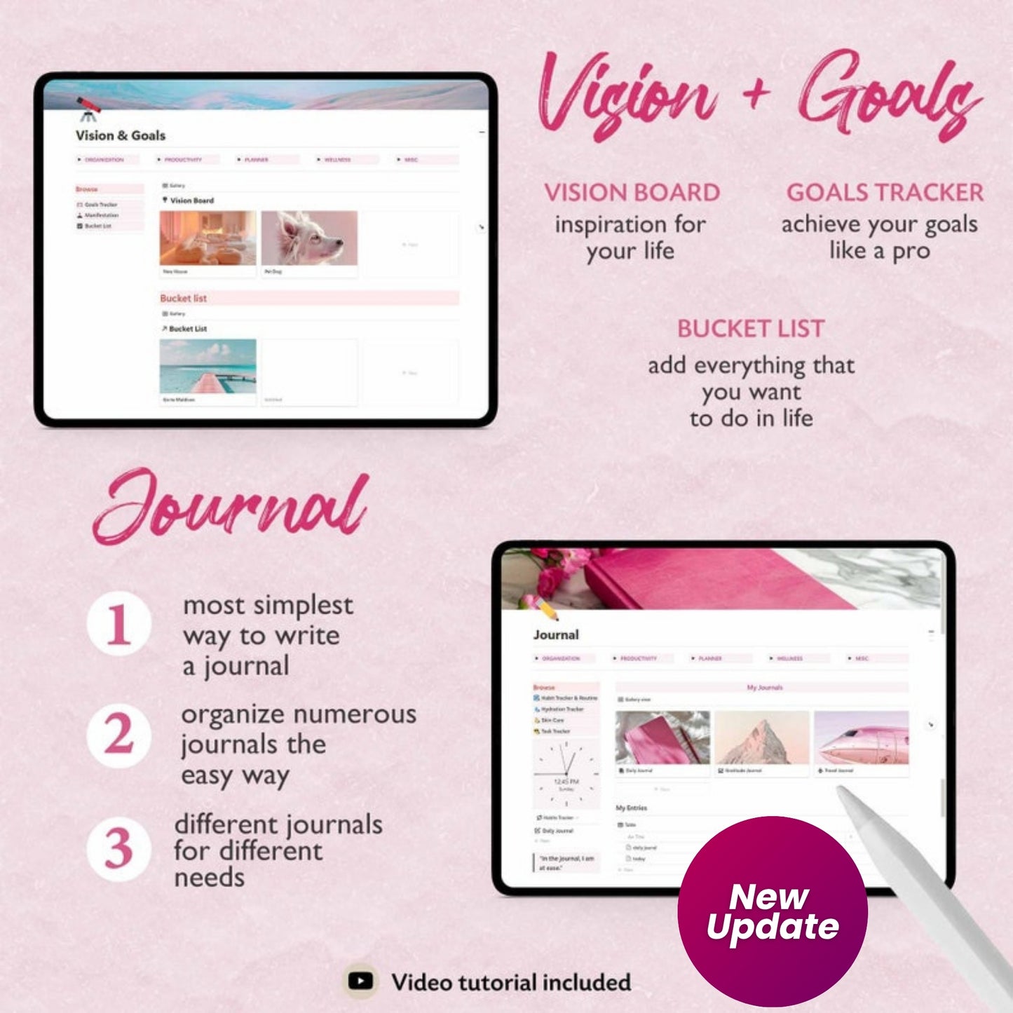 2025 Notion Life Planner – Pink All-in-One Notion Template | Girl Aesthetic Dashboard | Ultimate Digital Notion Planner