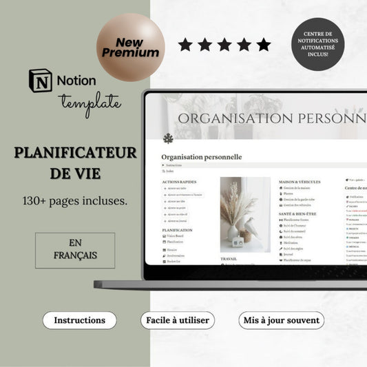 Ultimate Notion Life Planner Template | Personal Dashboard | Second Brain | All-in-One Digital Notion Planner (French)