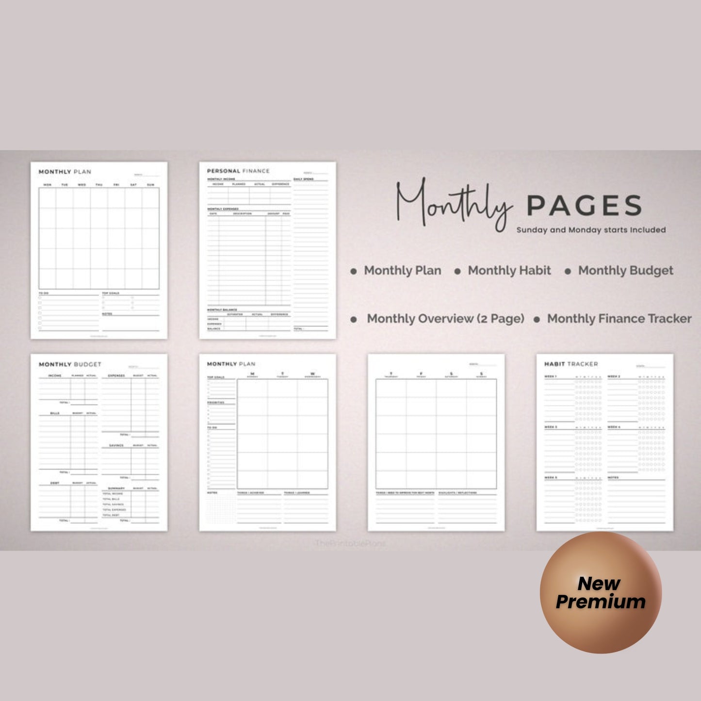 Personal Planner Printable Bundle – Daily, Weekly, Monthly Planners | Goal Setting, Health, Finance, Productivity | 5 Sizes | POMODORO + Year Calendar