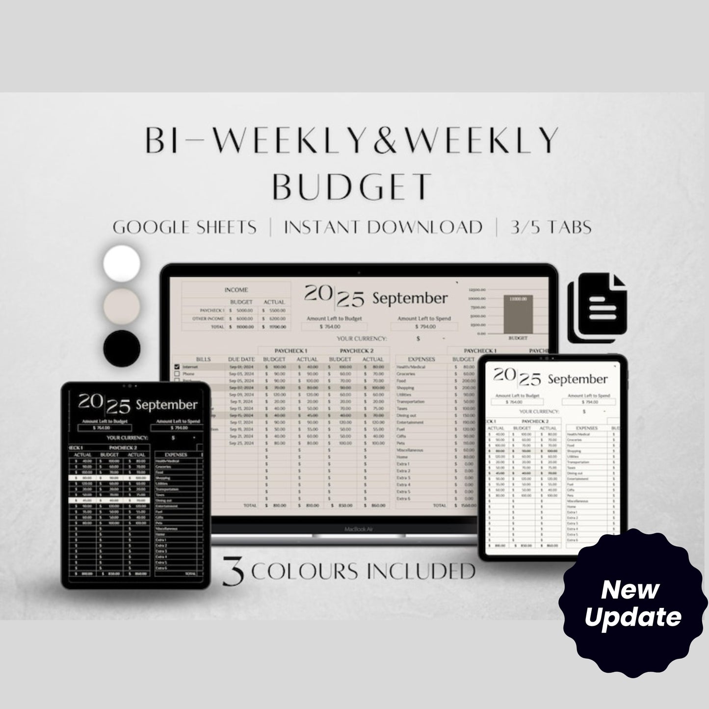 Paycheck Budget Spreadsheet | Biweekly & Weekly Budget Template | Google Sheets Budget Planner | Bill Tracker 2024-2025