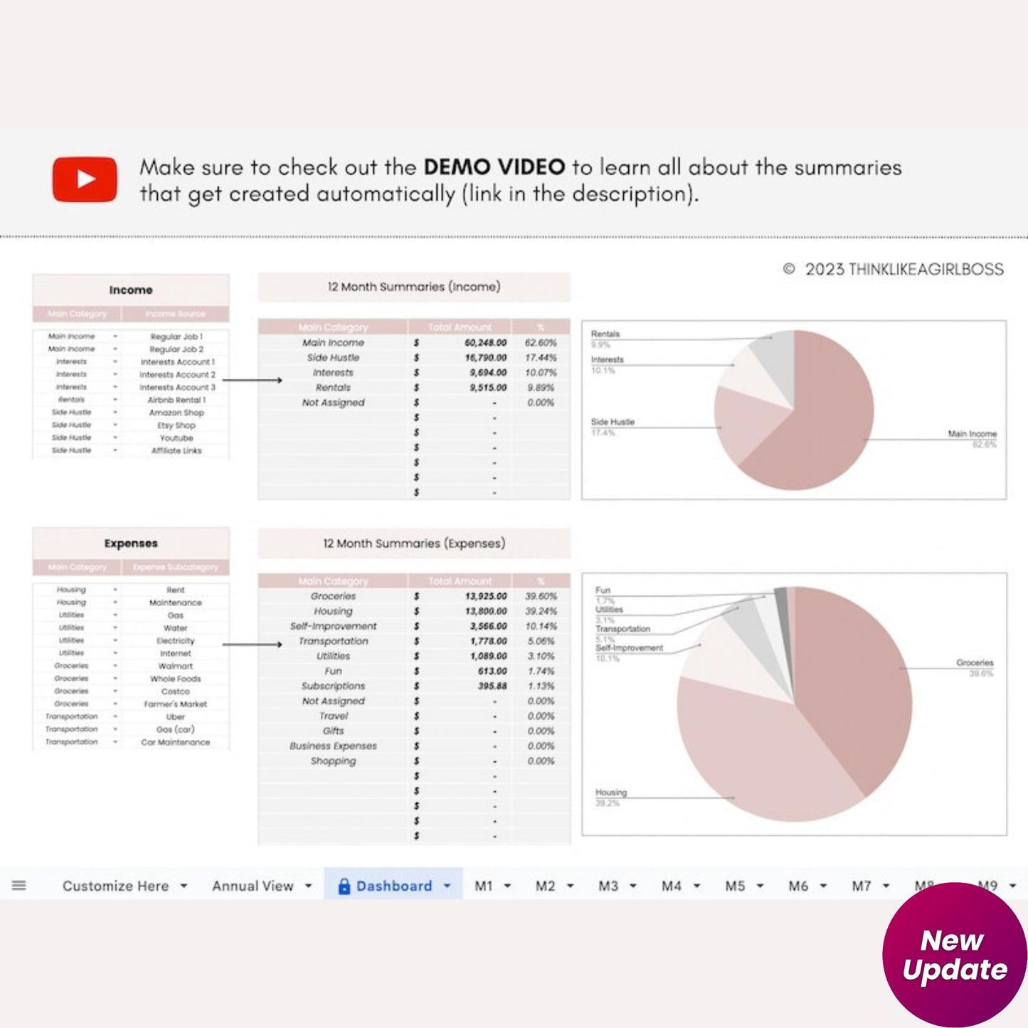 Income and Expense Tracker Spreadsheet - 12 Month Google Sheets Budget Template | Personal Finance Planner