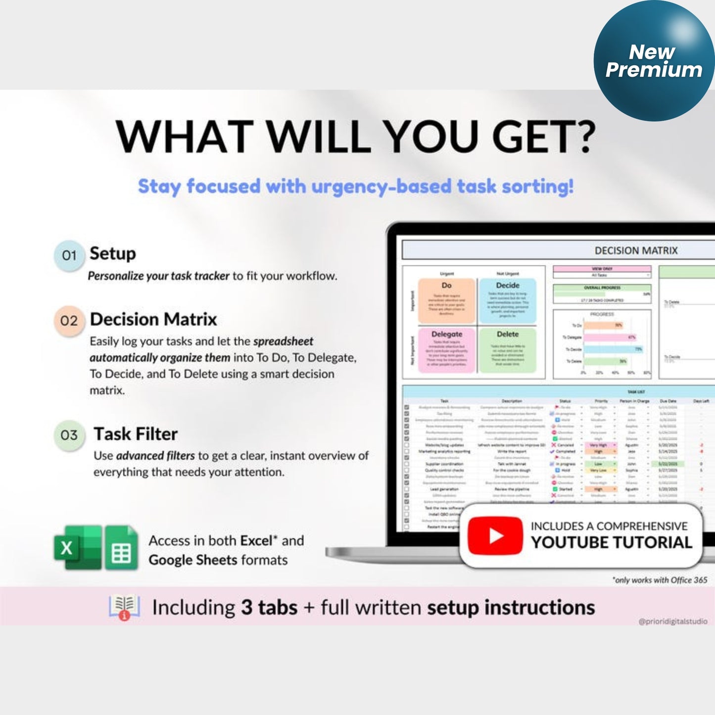 Decision Matrix Task Tracker – Google Sheets & Excel | Eisenhower Matrix To-Do List | ADHD Productivity Planner | Work Priority Project Organizer