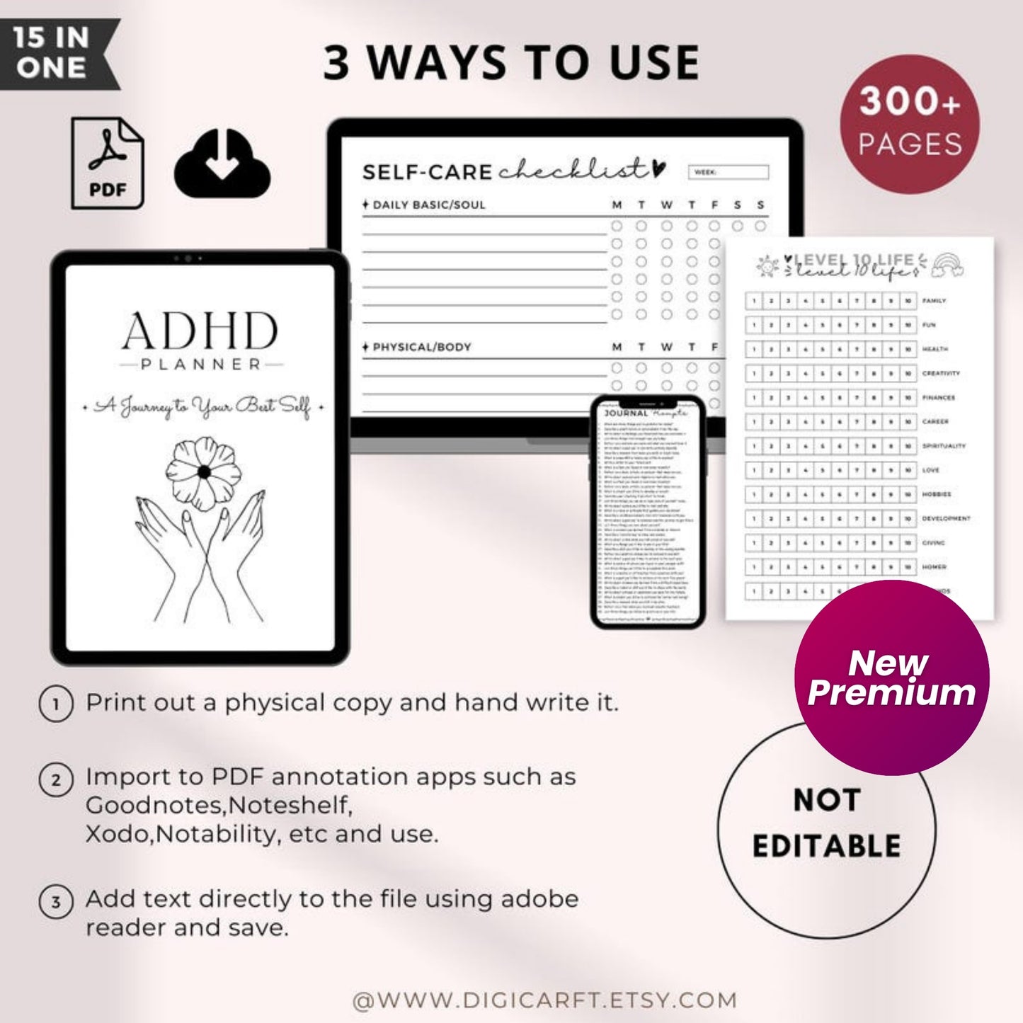 Mega ADHD Life Planner Bundle 2025 | 15-in-1 Printable A4 A5 Inserts | Productivity, Wellness, Goal, Budget & More | 300+ Pages