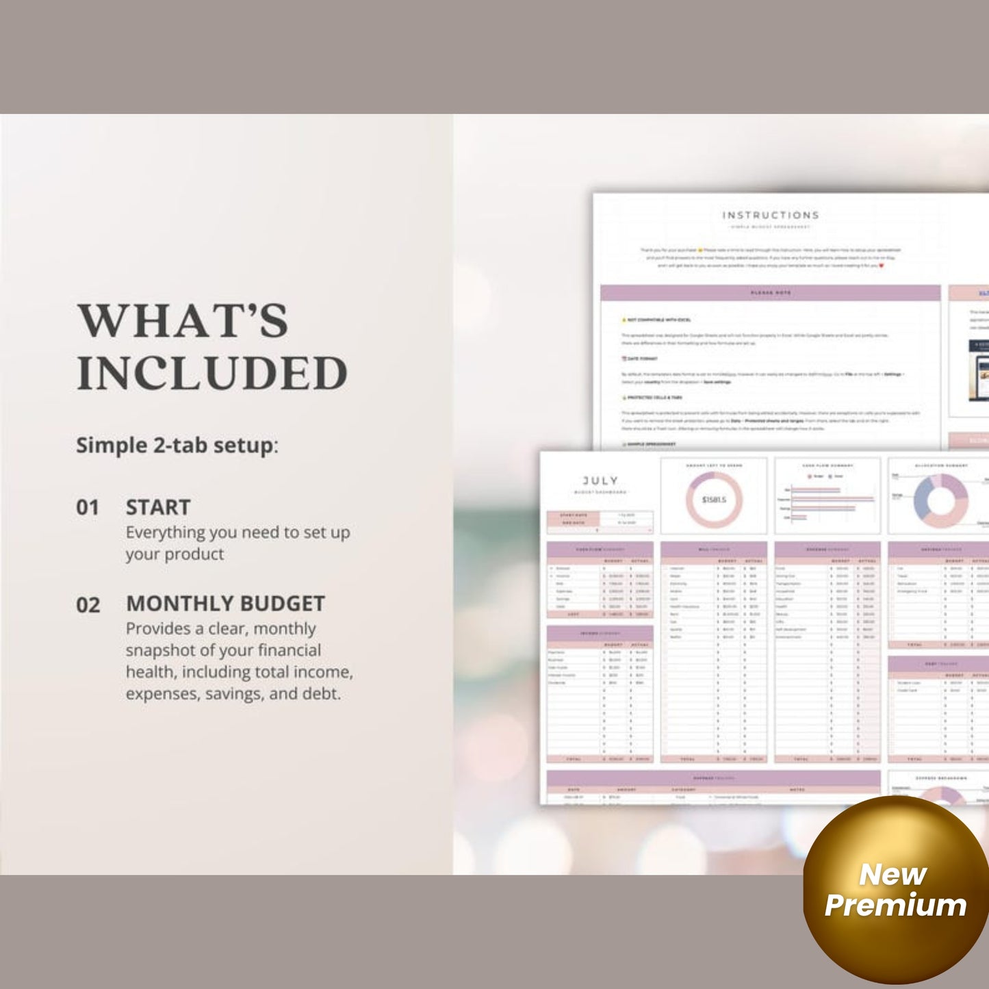 Simple Budget Spreadsheet – Google Sheets Monthly Budget Planner with Income, Debt & Expense Tracker | ADHD-Friendly Budgeting Tool with Guide