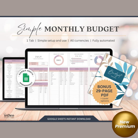 Simple Budget Spreadsheet – Google Sheets Monthly Budget Planner with Income, Debt & Expense Tracker | ADHD-Friendly Budgeting Tool with Guide