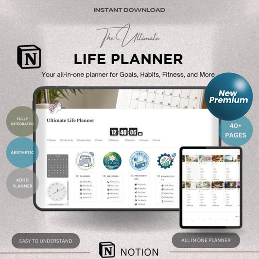 Ultimate Notion Life Planner | All-In-One Aesthetic Notion Template | Light Mode | Student, Wellness, Goals, Finance & More