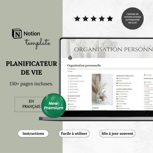 Ultimate Life Planner Notion Template | Personal Life Dashboard in French | Second Brain System | All-in-One Digital Organizer Notion FR