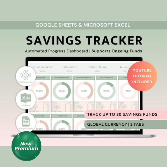 Savings Tracker Spreadsheet Excel & Google Sheets | Sinking Funds Tracker | Cash Savings Planner | Personal Finance Goal Tracker