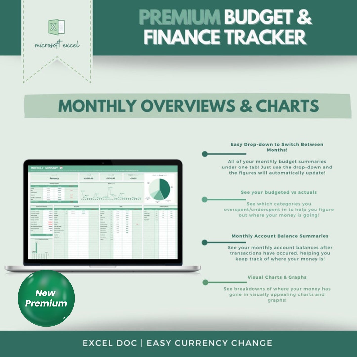 Excel Premium Budget & Finance Tracker | Monthly & Annual Budget Spreadsheet | Savings, Debt & Finance Organizer