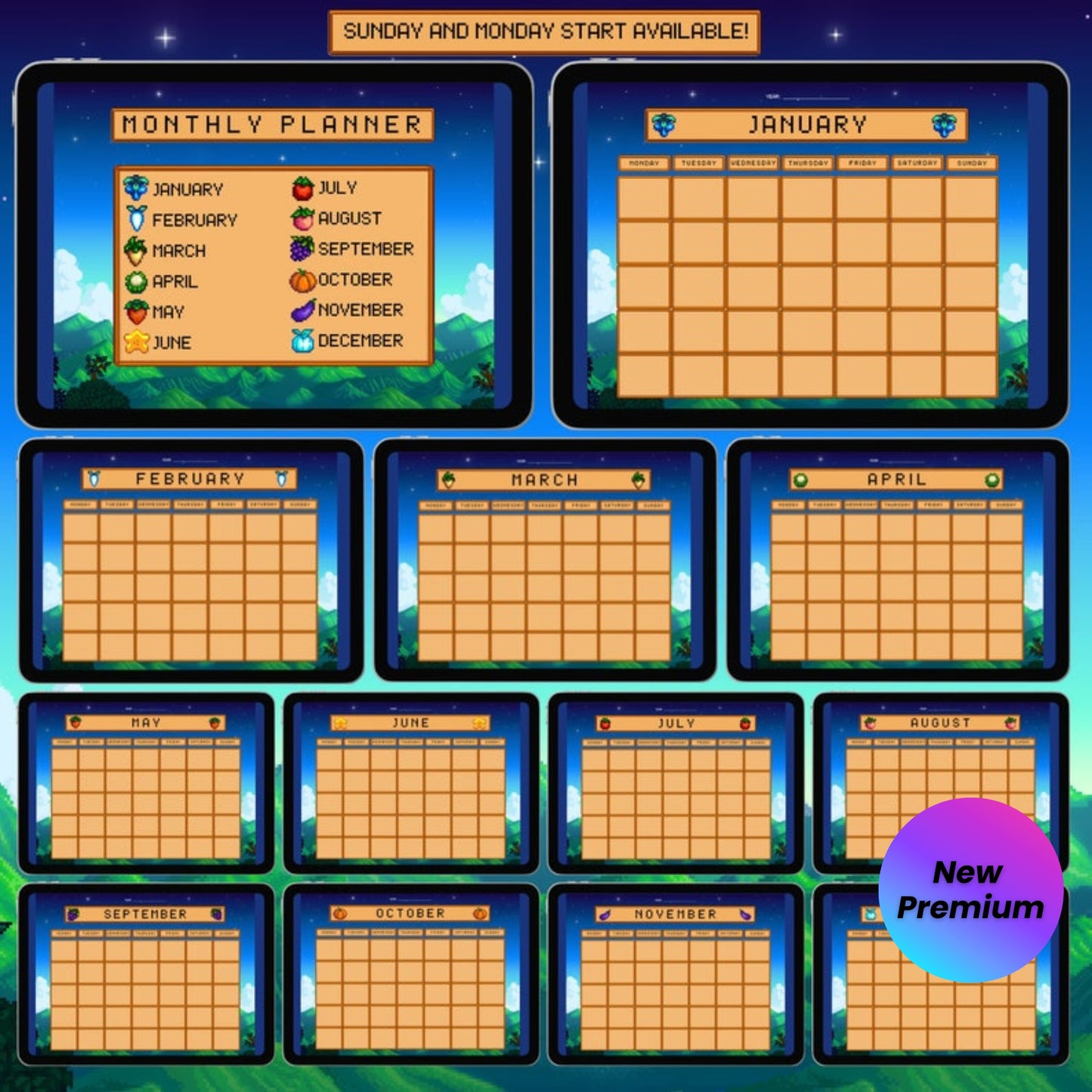 Stardew Valley Digital Life Planner – GoodNotes & Notability | Cute Kawaii Organizer with Mood, Finance, Habit Tracker | Monthly Weekly Daily Hourly