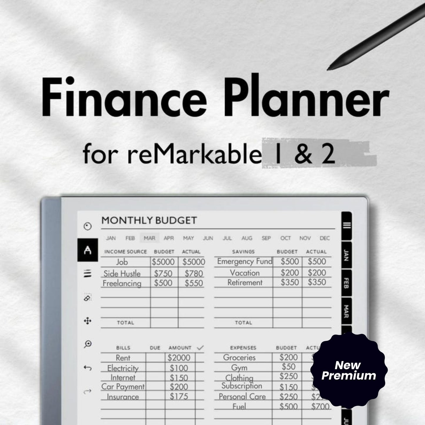 Financial Planner for reMarkable 2 | 2025 Budget Planner | Expense Tracker | Savings & Paycheck Tracker | Digital Download
