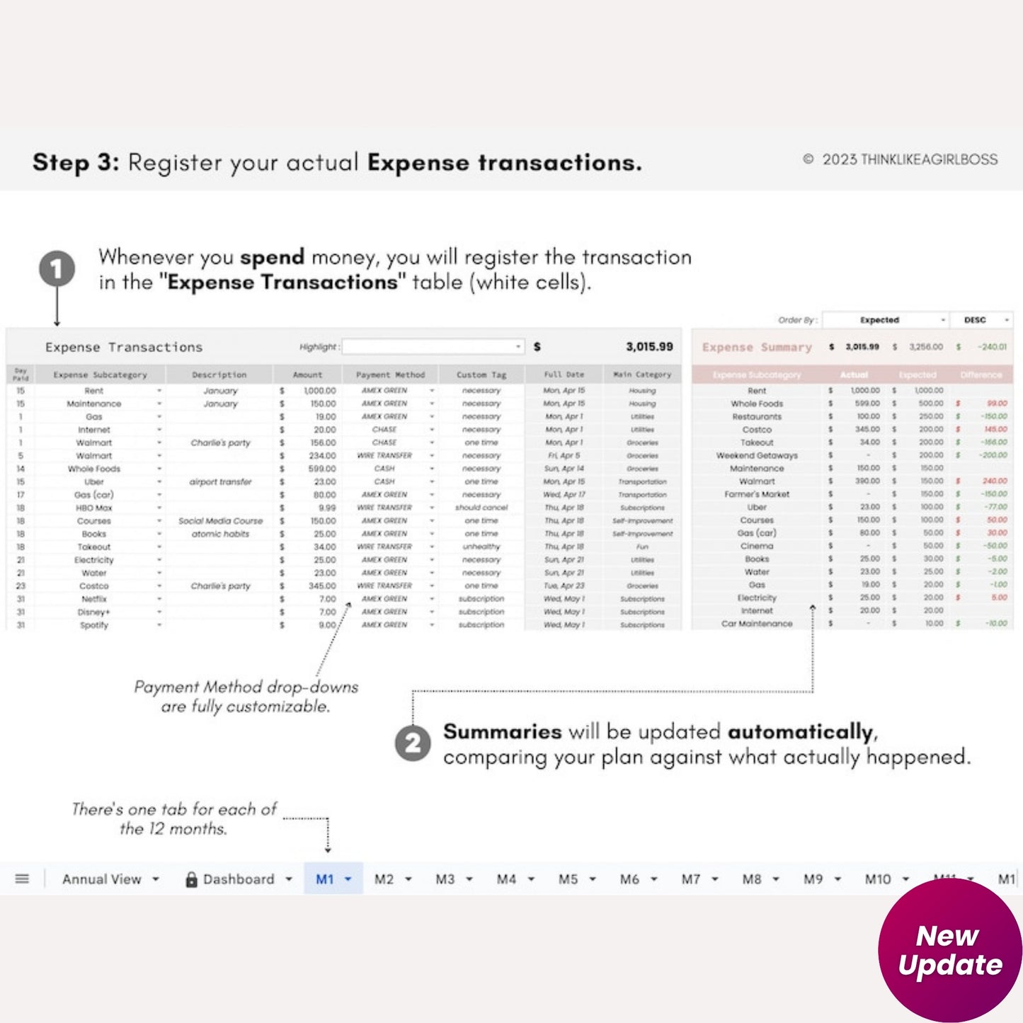 Income and Expense Tracker Spreadsheet - 12 Month Google Sheets Budget Template | Personal Finance Planner